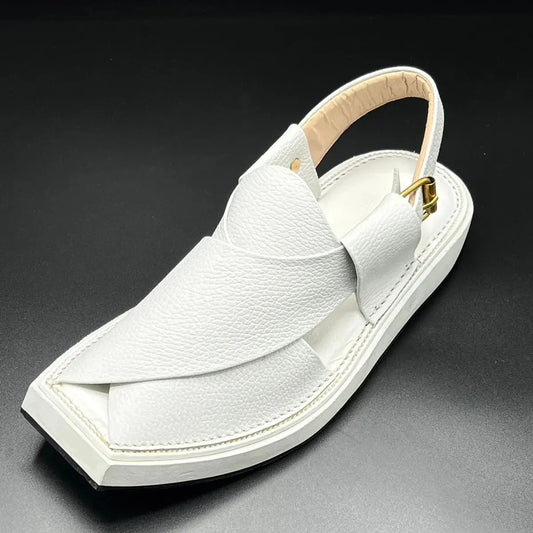 kaptan white dot leather chappal